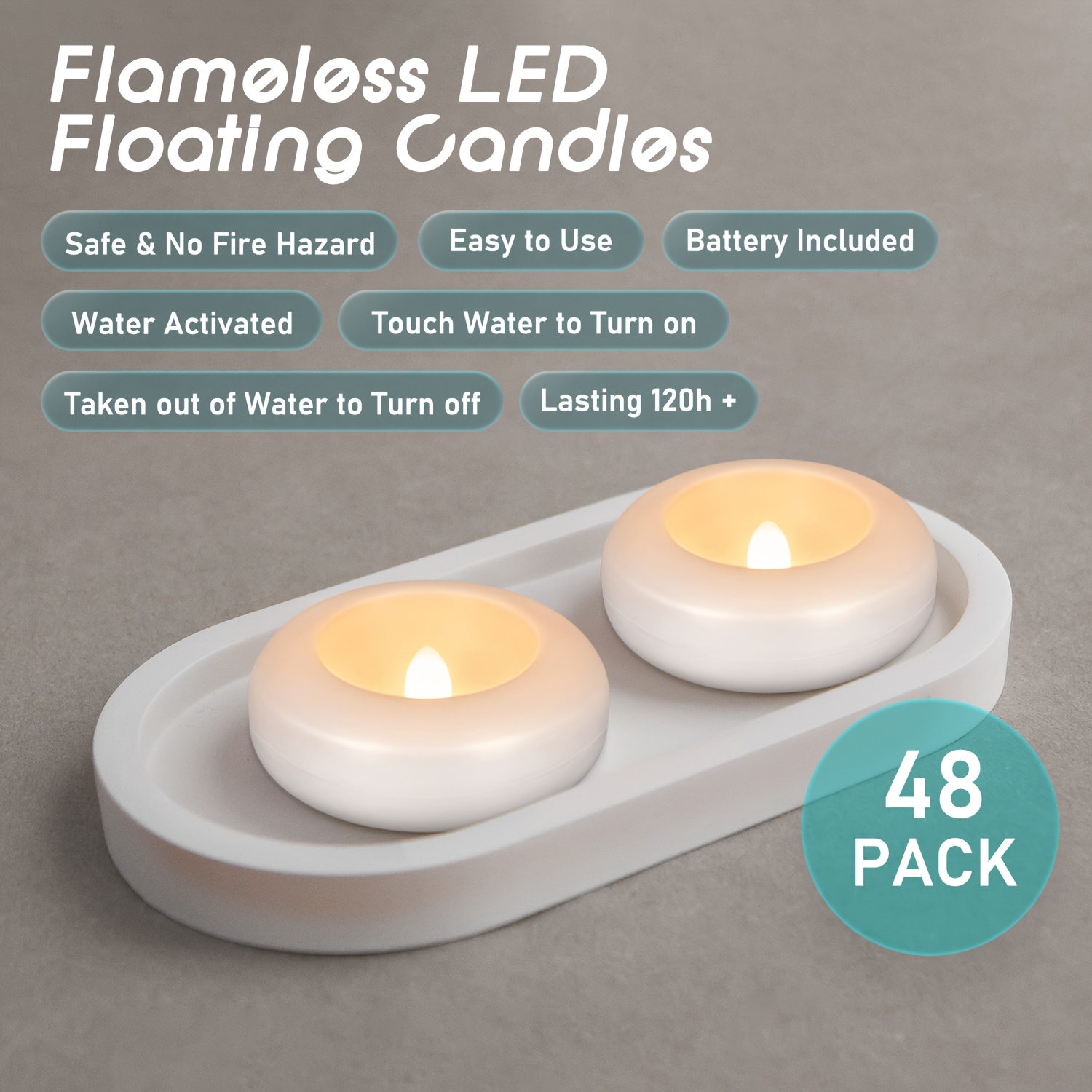 Decor Lighting Hours - 48 LED Floating Candles, 3-inch Flameless
