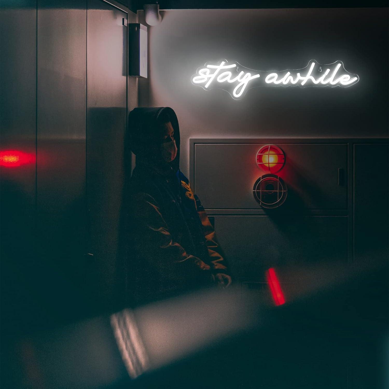 Stay Awhile Neon Signs USB Dim - Lighting Decor Home 리뷰 및 가격