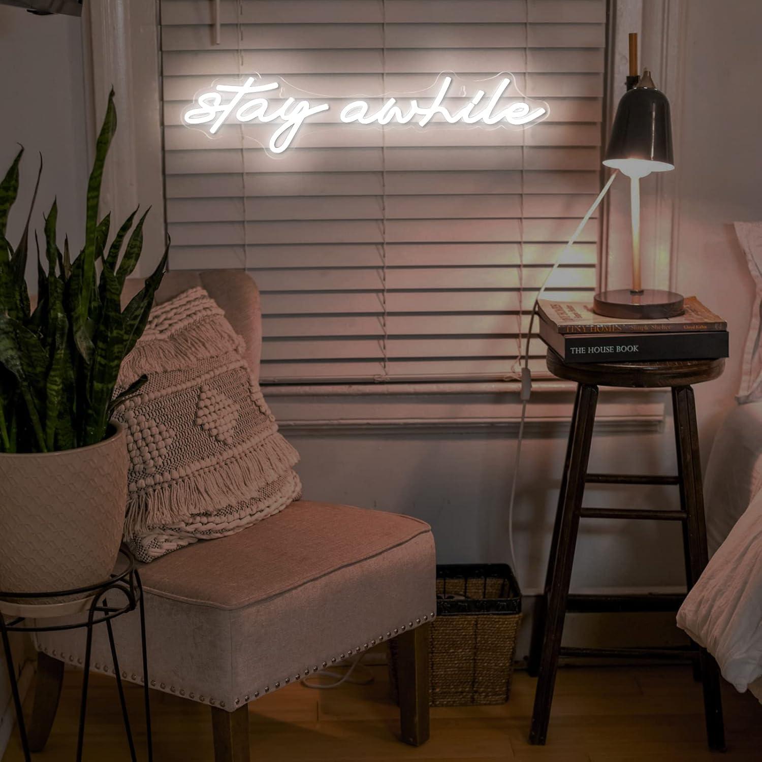 Stay Awhile Neon Signs USB Dim - Lighting Decor Home 리뷰 및 가격