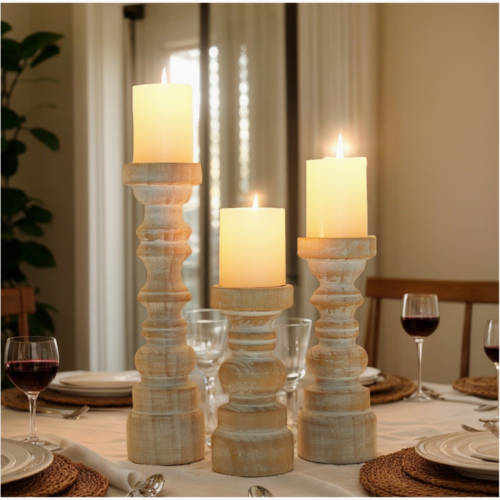 Set of 3 Wooden Candle Holders - Candle Holder Set 리뷰 및 가격