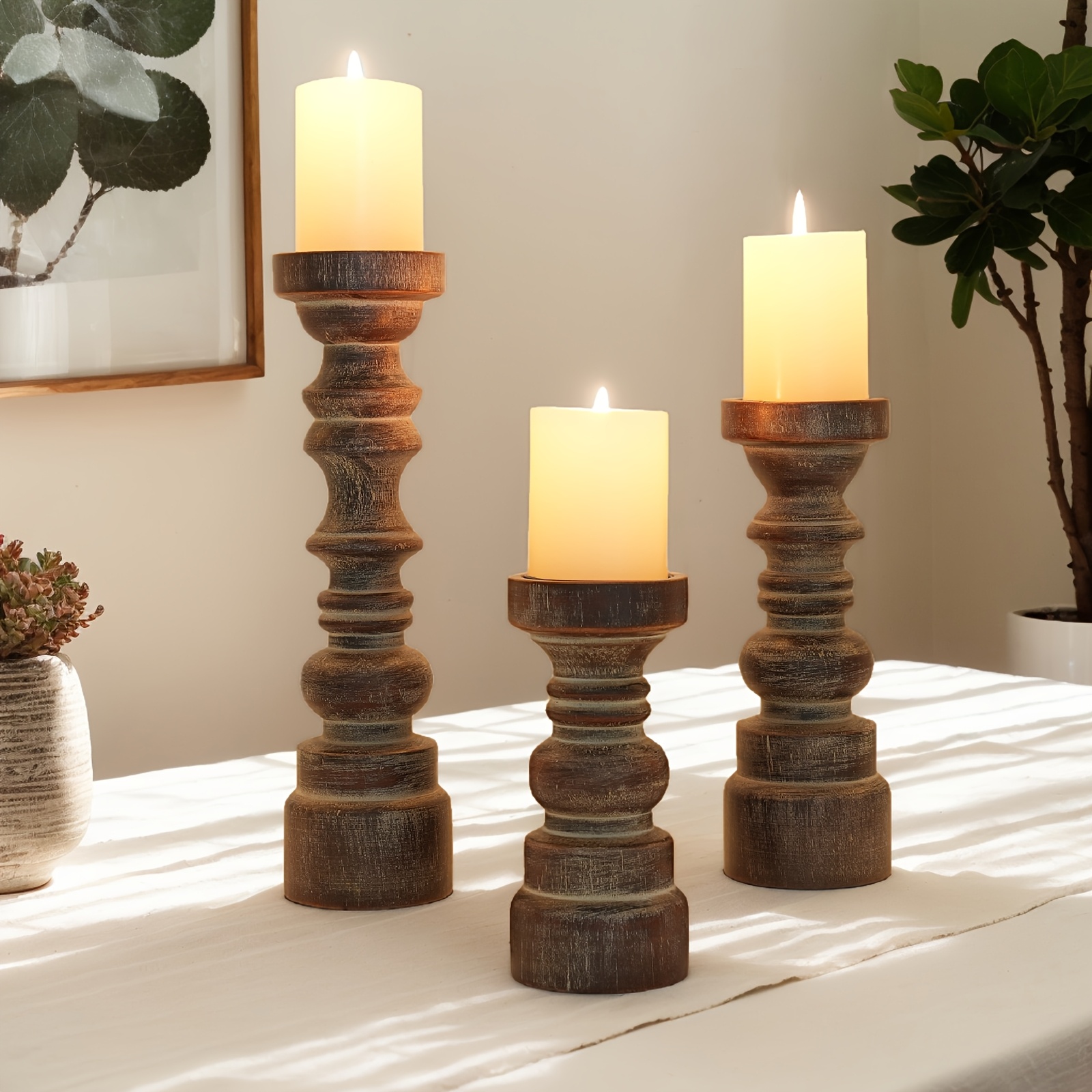 Set of 3 Wooden Candle Holders - Candle Holder Set 리뷰 및 가격