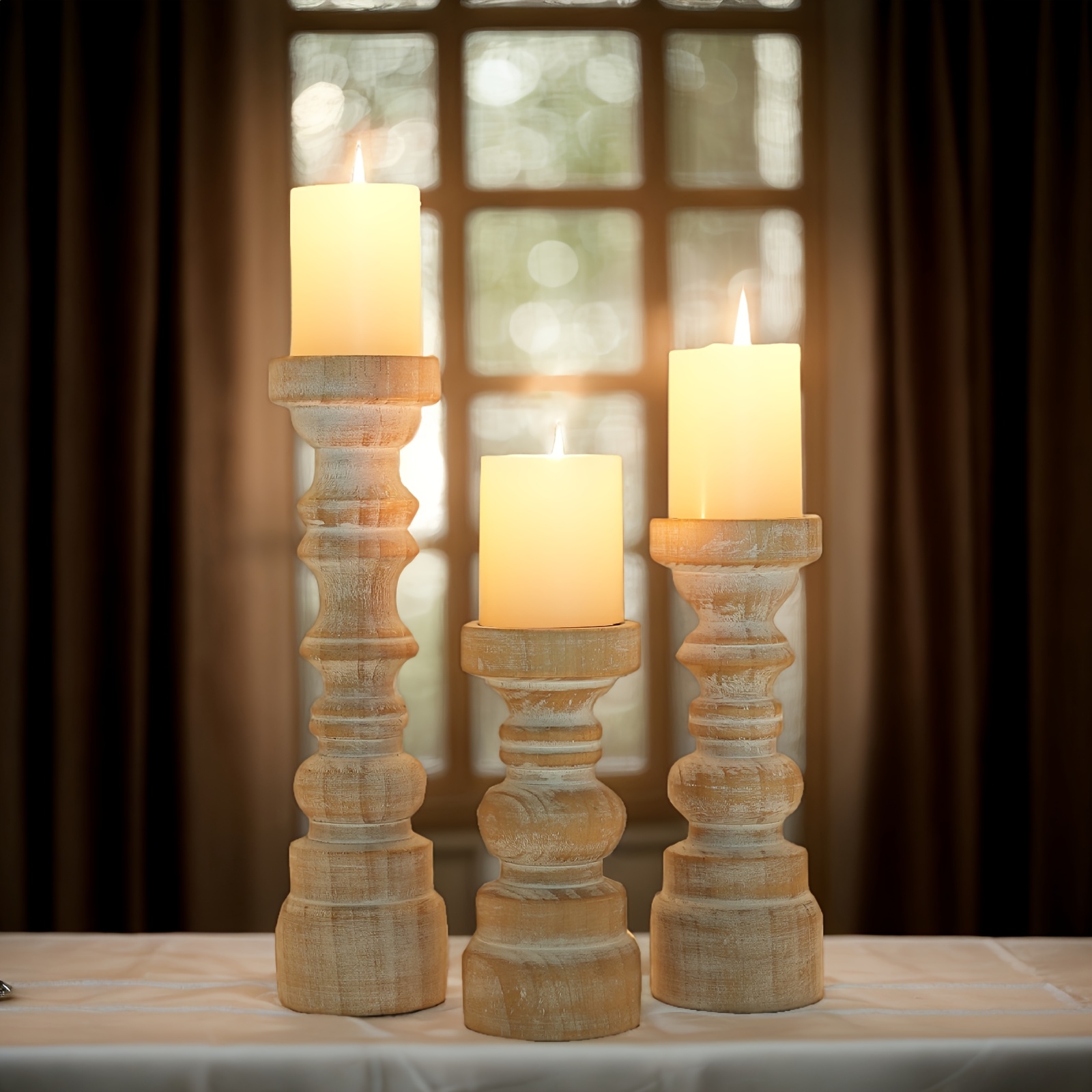 Set of 3 Wooden Candle Holders - Candle Holder Set 리뷰 및 가격