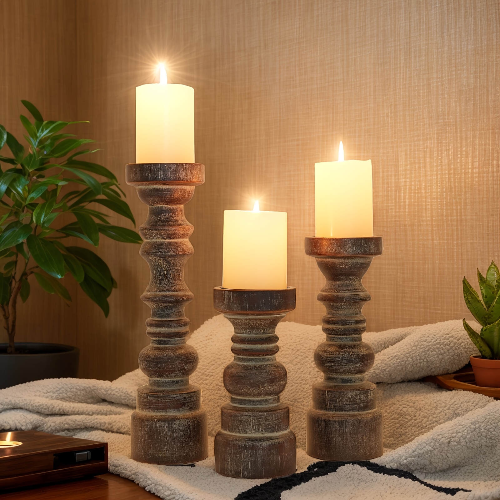 Set of 3 Wooden Candle Holders - Candle Holder Set 리뷰 및 가격