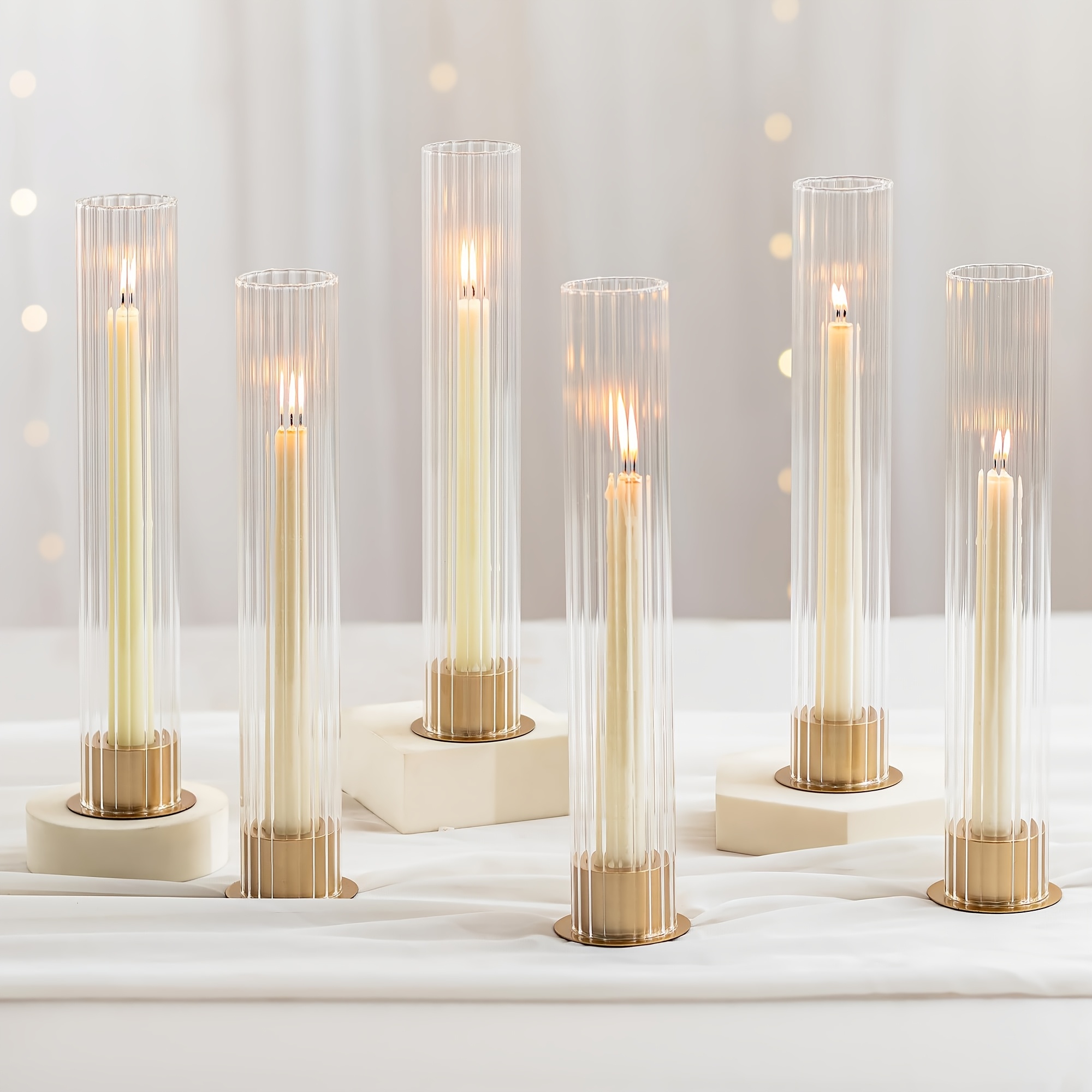 Metal Base Vertical Stripe Gla - Candle Holder Set 리뷰 및 가격