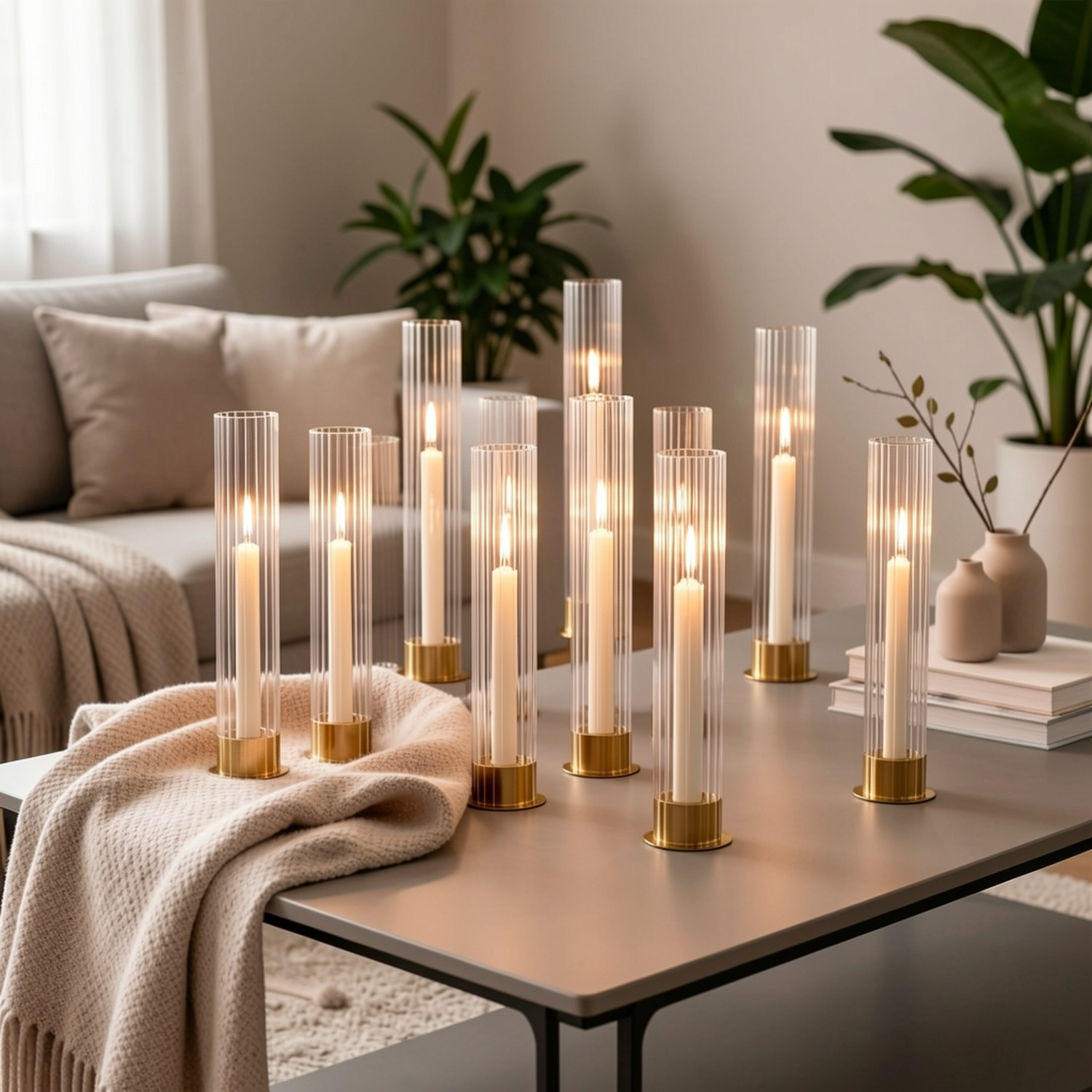 Metal Base Vertical Stripe Gla - Candle Holder Set 리뷰 및 가격